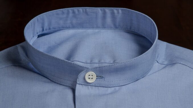 Sky Blue Dress Shirt With Officer's Collar/Band Collar And 2 Button Bevelled Cuffs